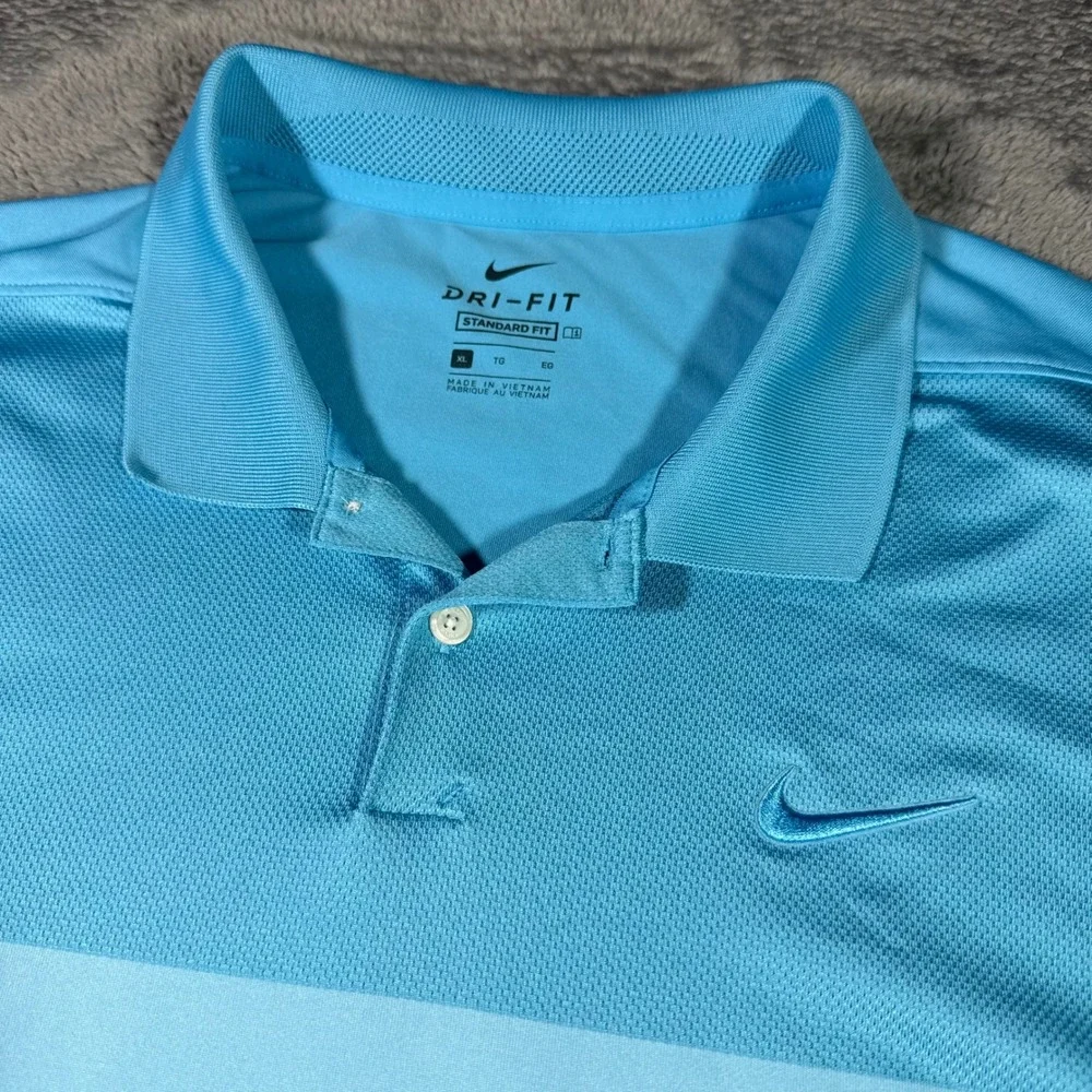 Nike Dri-FIT Mens XL Blue Thick Striped Short Sleeve Golf Polo Shirt Mens XL